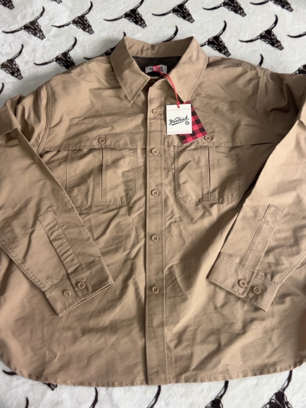 NWT Woolrich Men’s Utility Fishing Shirt Jacket Medium Khaki Tan Vented